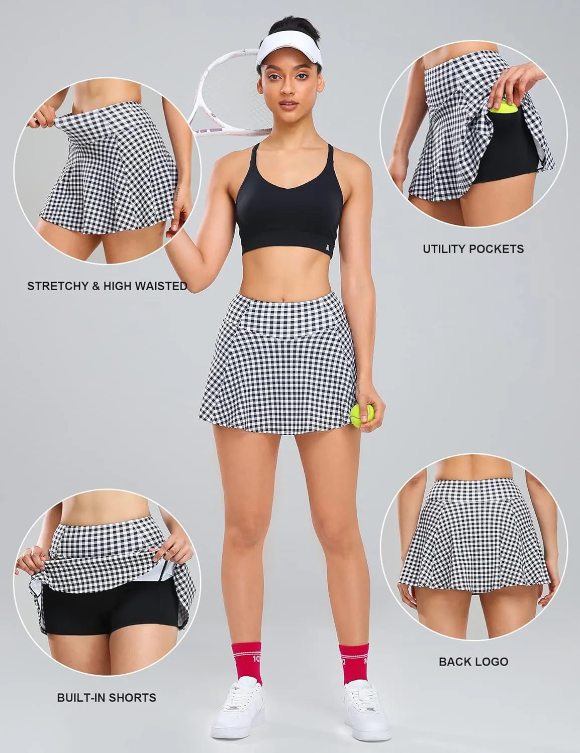 1a1a Womens Tennis Golf Skirts with Shorts Pockets High Waisted Sports Athletic Skorts Skirt