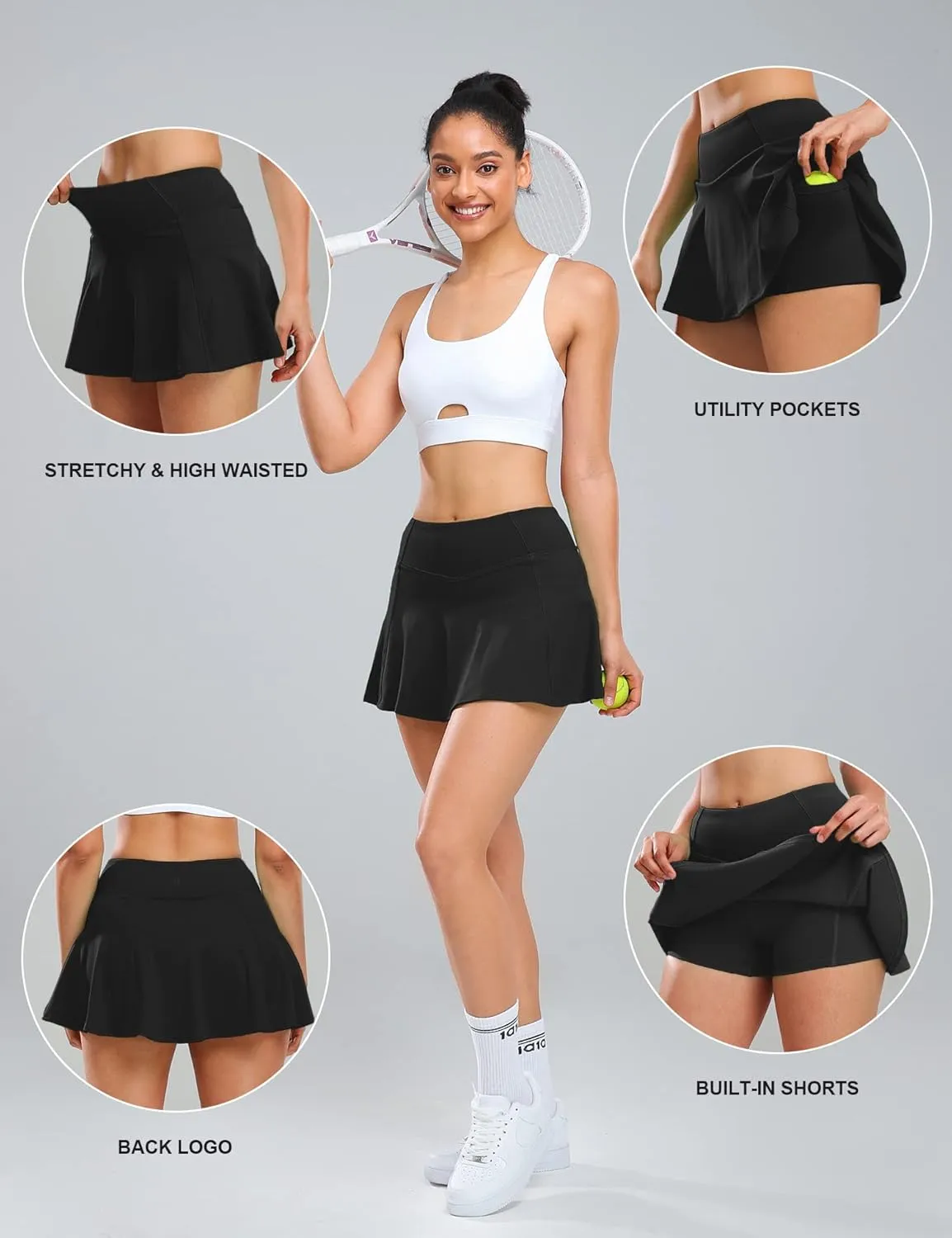 1a1a Womens Tennis Golf Skirts with Shorts Pockets High Waisted Sports Athletic Skorts Skirt