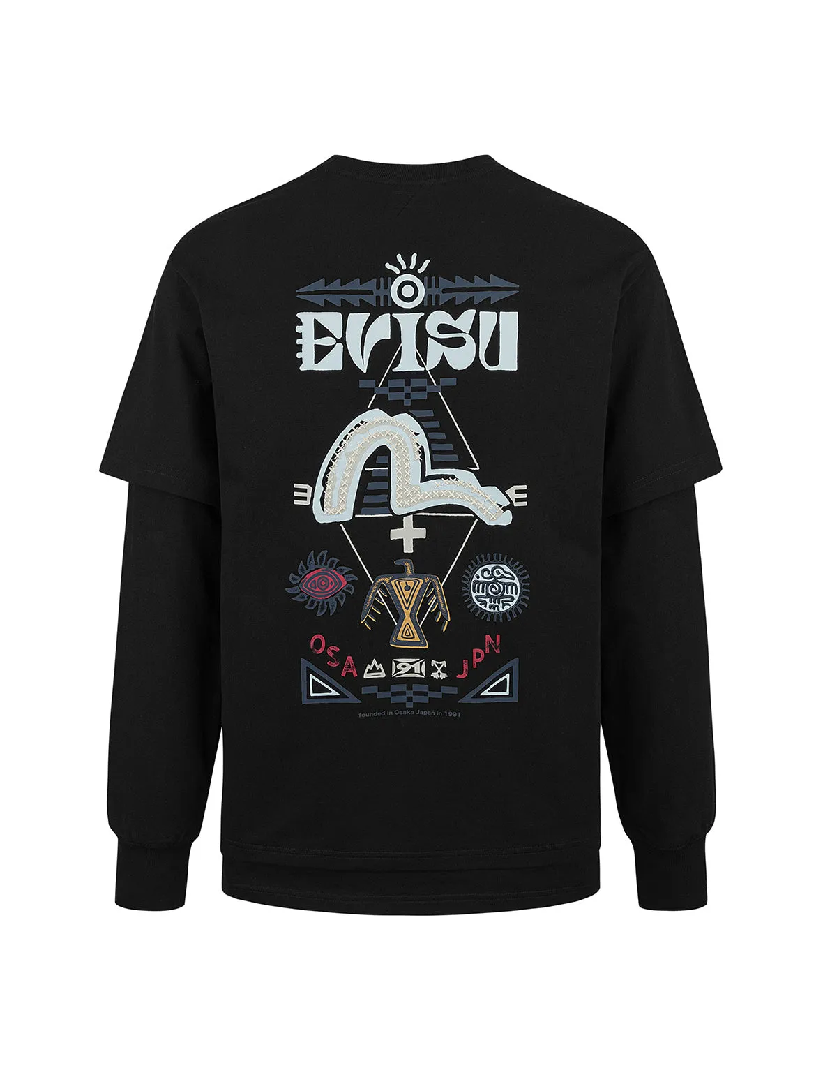 2-in-1 Indian Totem Print Relax Fit Long Sleeves T-shirt