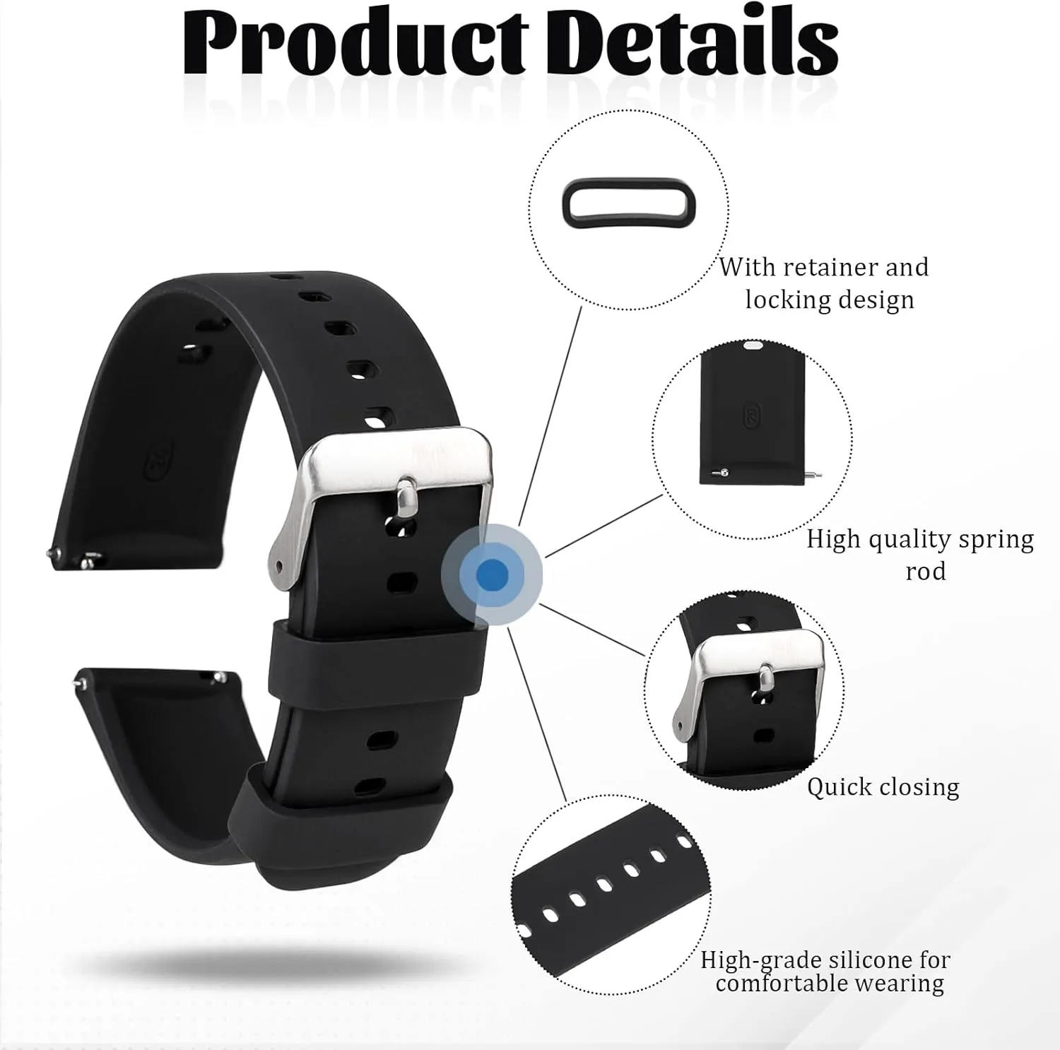 2 Pcs Silicone Watch Bands, Quick Release Soft Rubber Replacement Watch Bands Watch Straps for Men Women