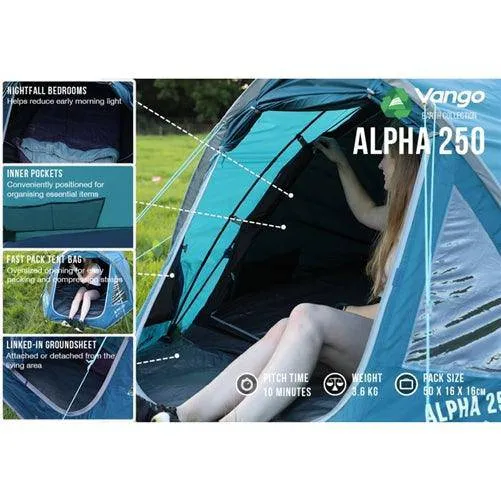 2 Person Camping & Hiking Tent - Alpha 250 Earth Series- 3.60kg by Vango