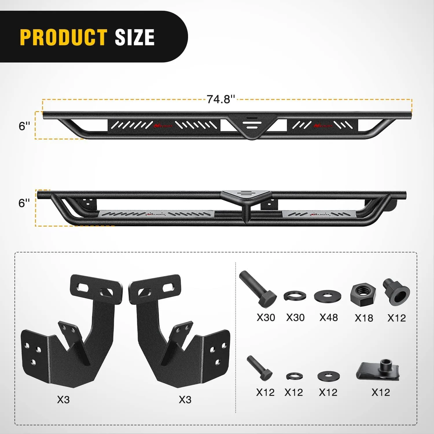 2009-2018 Dodge RAM 1500 2019-2023 1500 Classic Quad Cab Running Boards Dual-Stage Textured Black Powder Coated Slip-Proof Side Step Nerf Bars