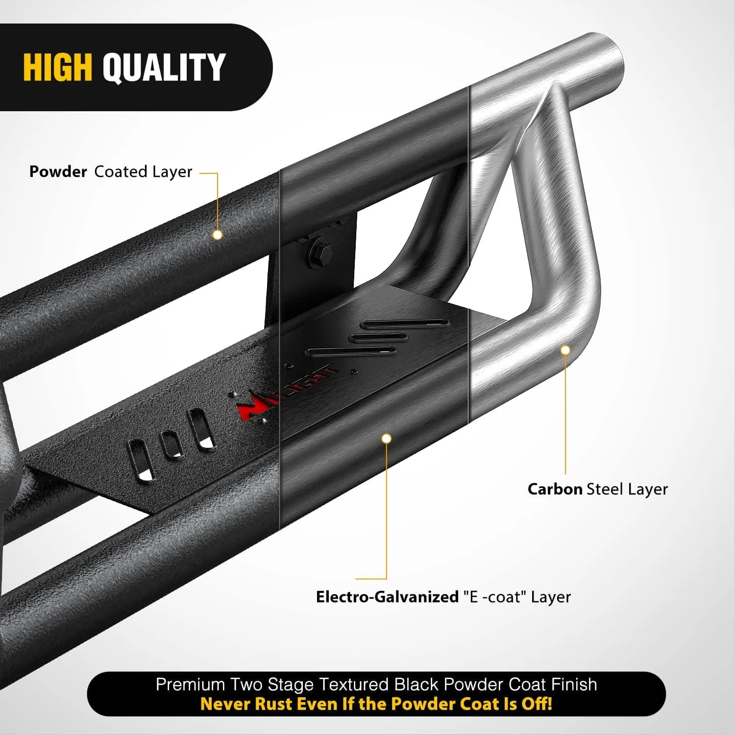 2009-2018 Dodge RAM 1500 2019-2023 1500 Classic Quad Cab Running Boards Dual-Stage Textured Black Powder Coated Slip-Proof Side Step Nerf Bars