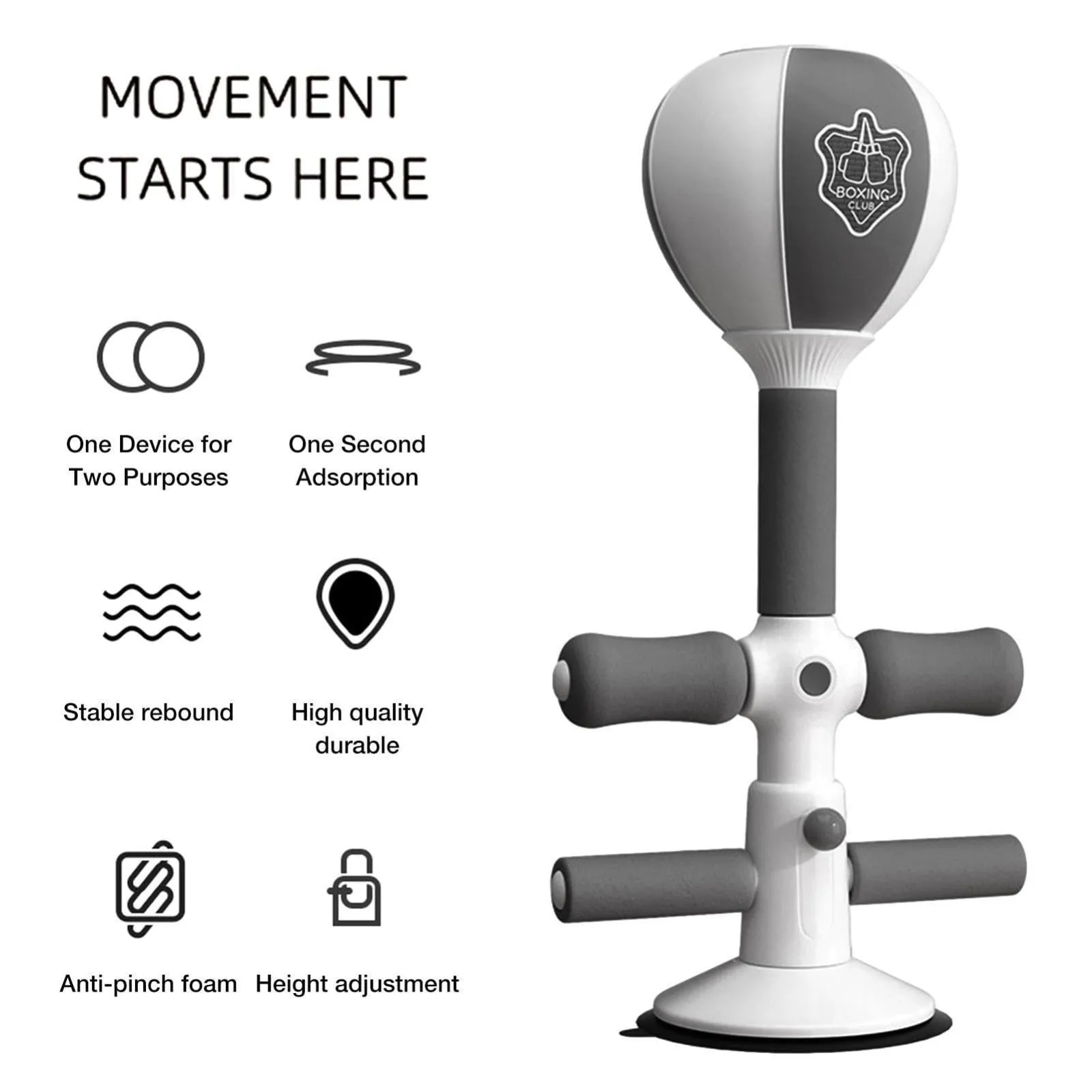 Adjustable 2-In-1 Sit-Up Boxing Ball Stand With Punching Bag - Gray / White