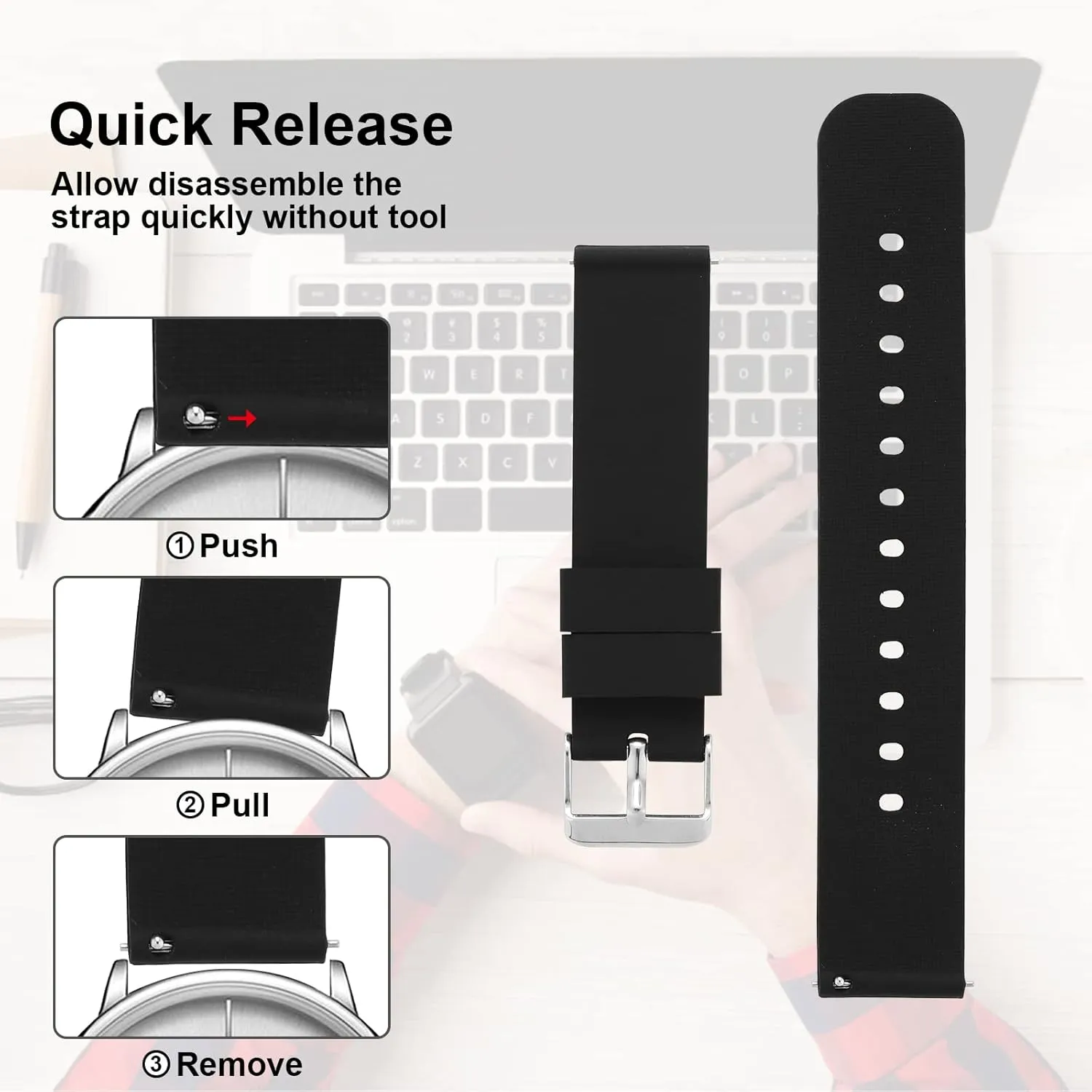 cobee Silicone Watch Bands 18mm 20mm 22mm Quick Release Replacement Watchbands Straps with Stainless Steel Buckle Soft Rubber Watch Band for Men