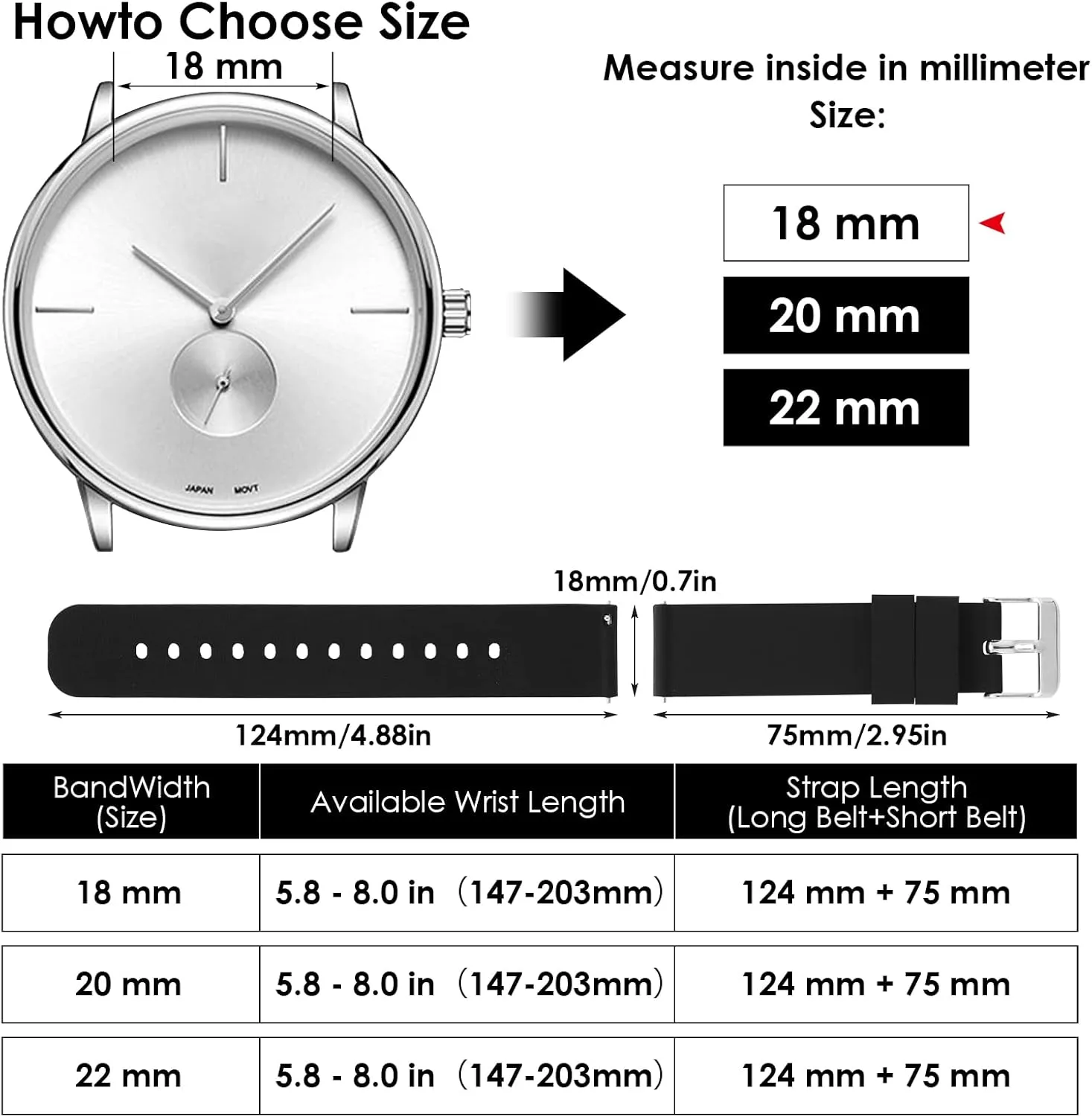 cobee Silicone Watch Bands 18mm 20mm 22mm Quick Release Replacement Watchbands Straps with Stainless Steel Buckle Soft Rubber Watch Band for Men
