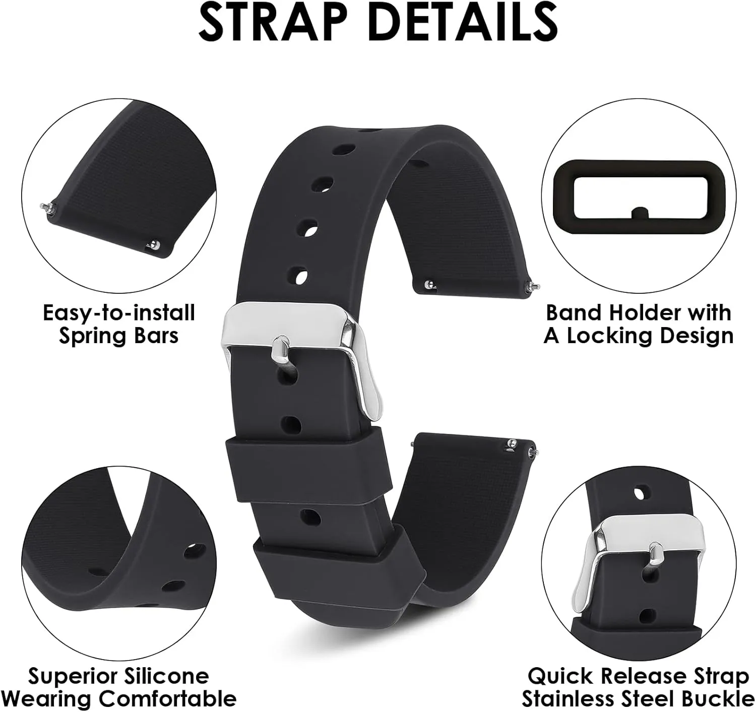 cobee Silicone Watch Bands 18mm 20mm 22mm Quick Release Replacement Watchbands Straps with Stainless Steel Buckle Soft Rubber Watch Band for Men