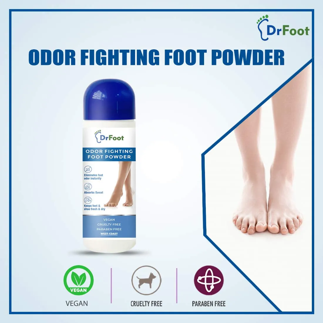 Dr Foot Odor Fighting Foot Powder Eliminates Foot Odor Instantly, Keeps Feet Shoes Fresh & Dry – 100gm