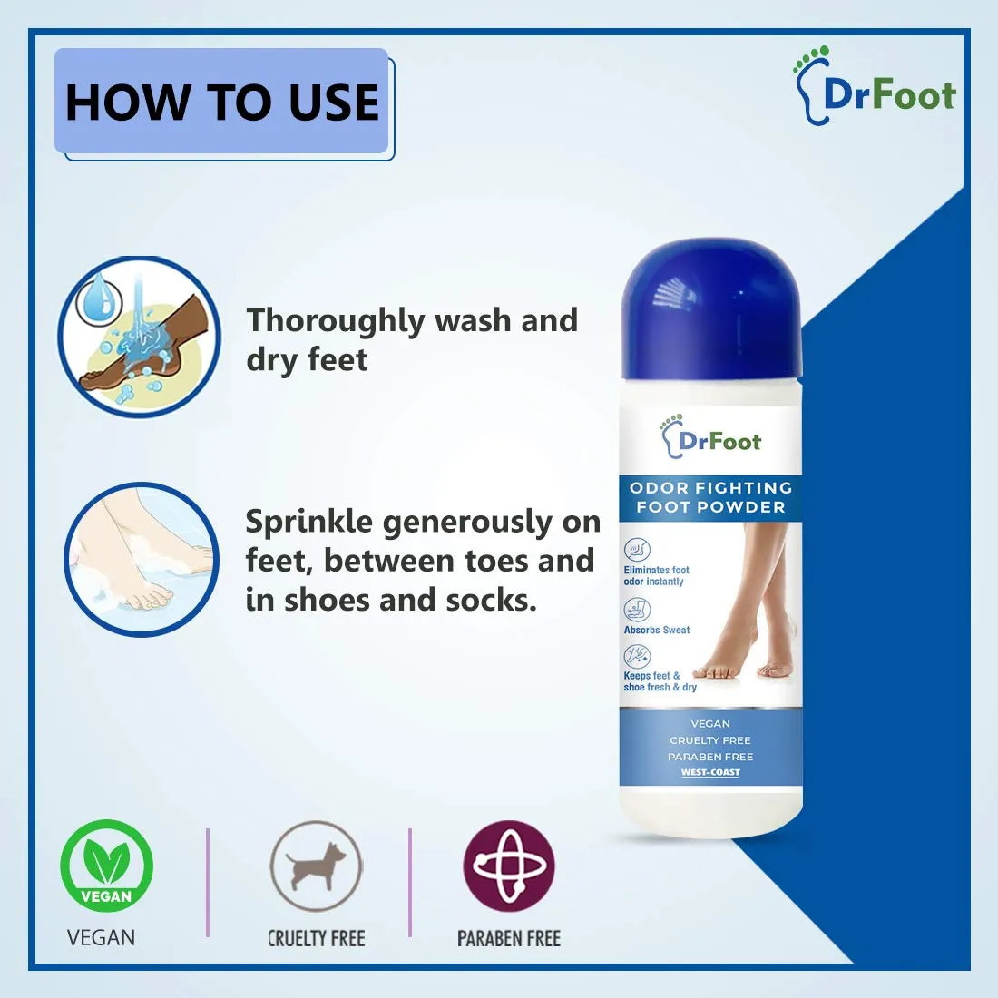 Dr Foot Odor Fighting Foot Powder Eliminates Foot Odor Instantly, Keeps Feet Shoes Fresh & Dry – 100gm