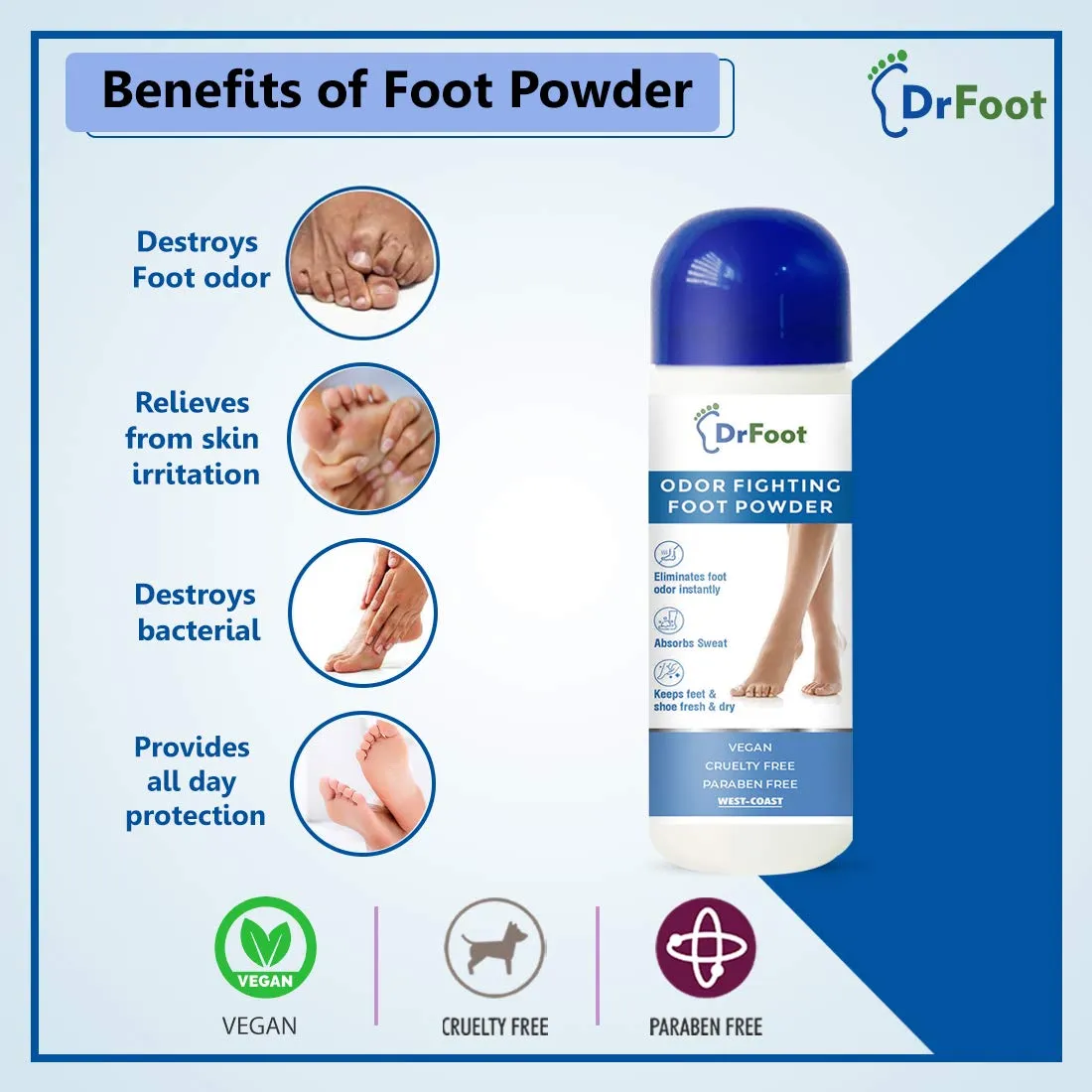 Dr Foot Odor Fighting Foot Powder Eliminates Foot Odor Instantly, Keeps Feet Shoes Fresh & Dry – 100gm