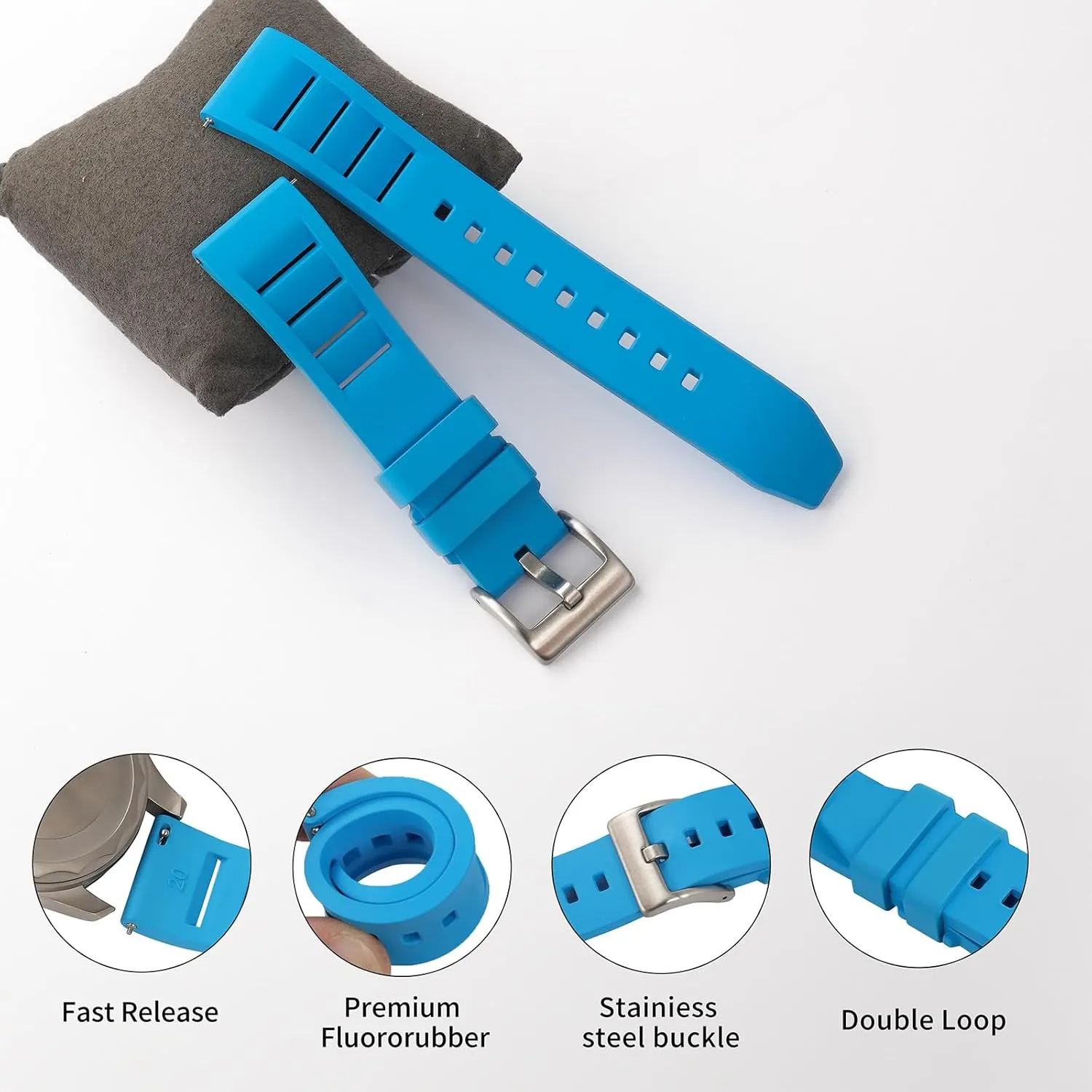 Fluororubber Watch Strap 20mm 22mm - Fluoroelastomer Watch Band Soft Breathable Durable Universal Replacement Band Strap for Men Women