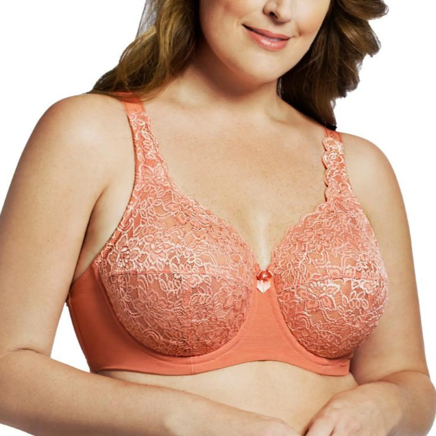 Full Coverage Stretch Lace Underwire Bra 2311 - Coral