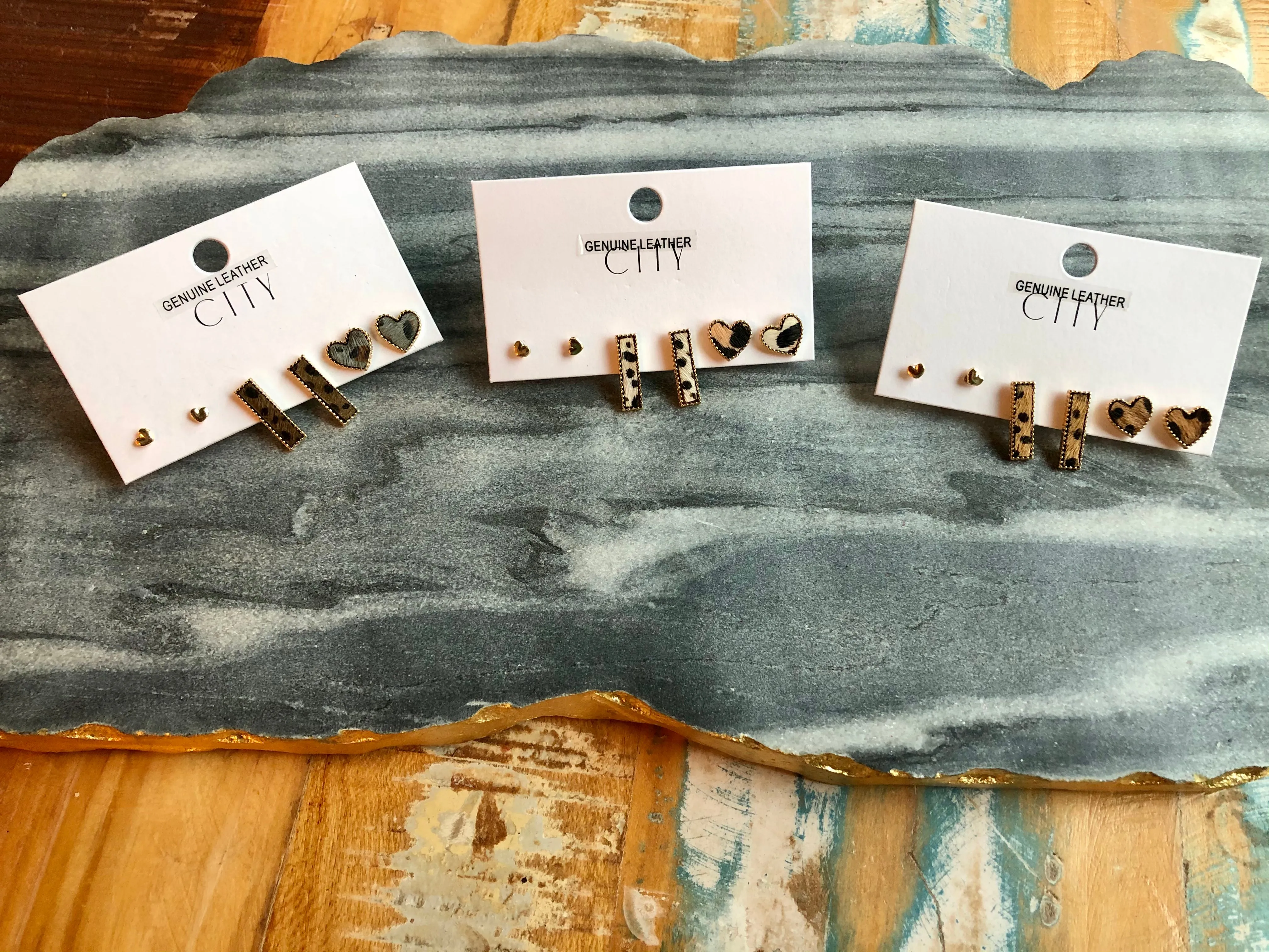 Leopard three earring set