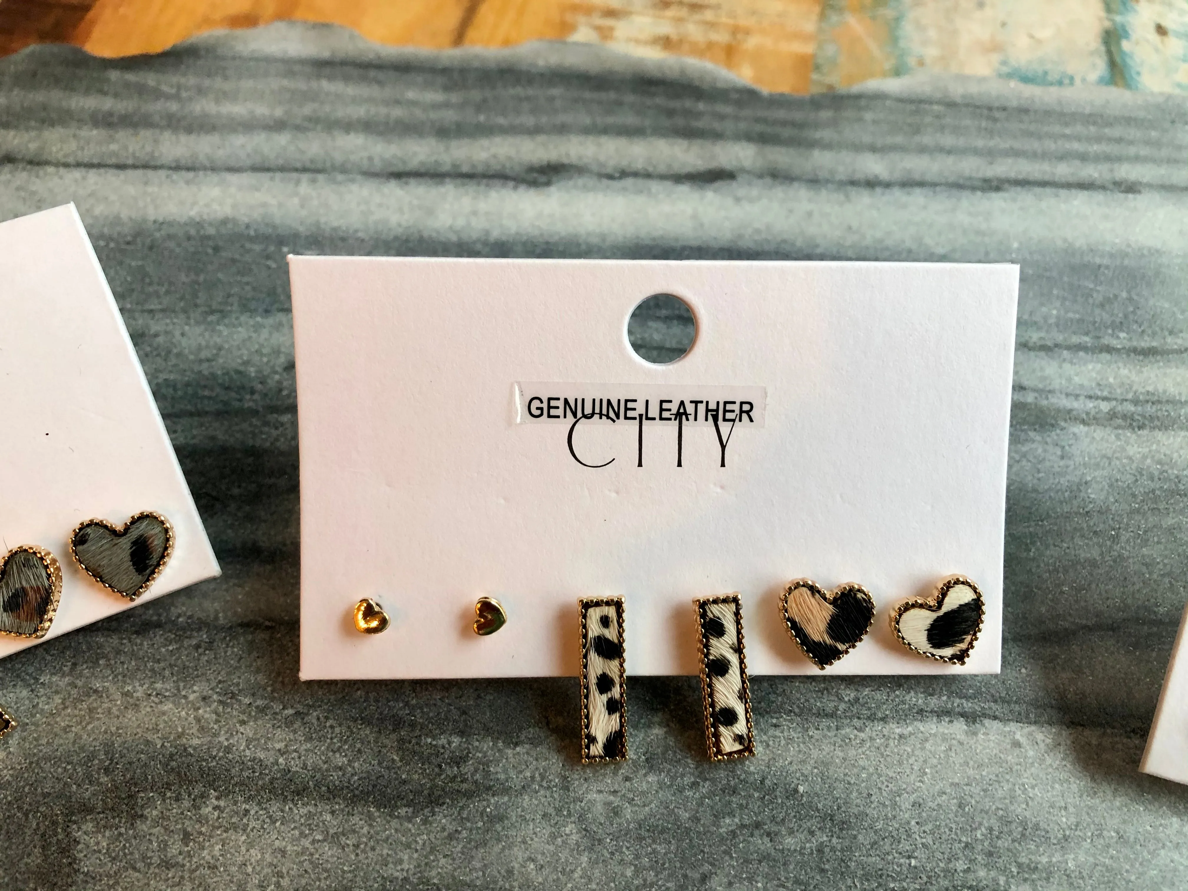 Leopard three earring set