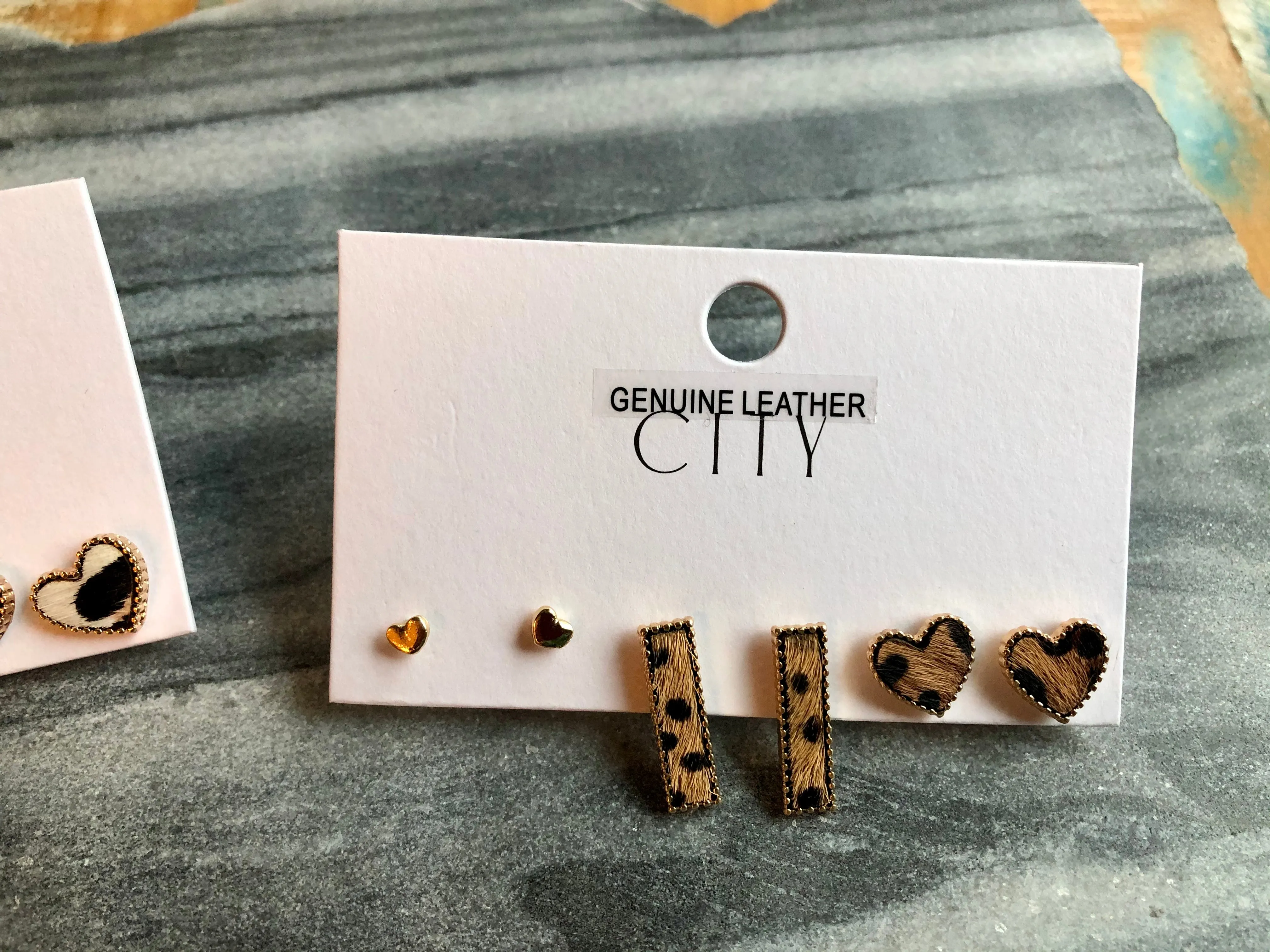 Leopard three earring set