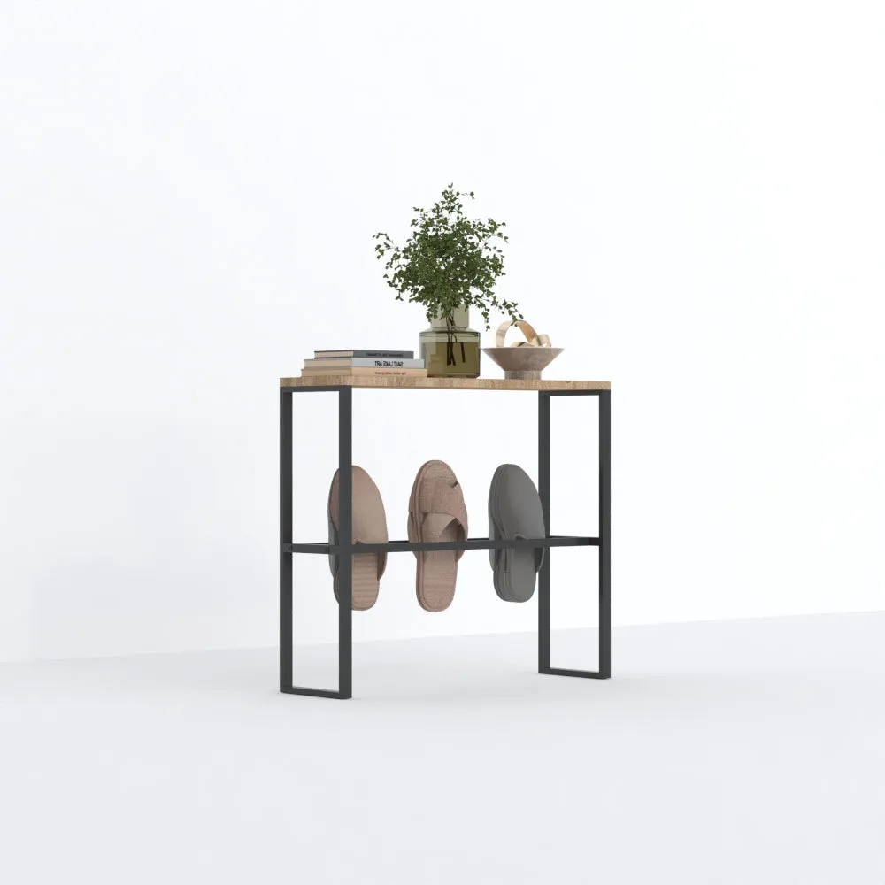 Modern Slipper Rack with Wood Top - Metal Shoe Storage Organizer