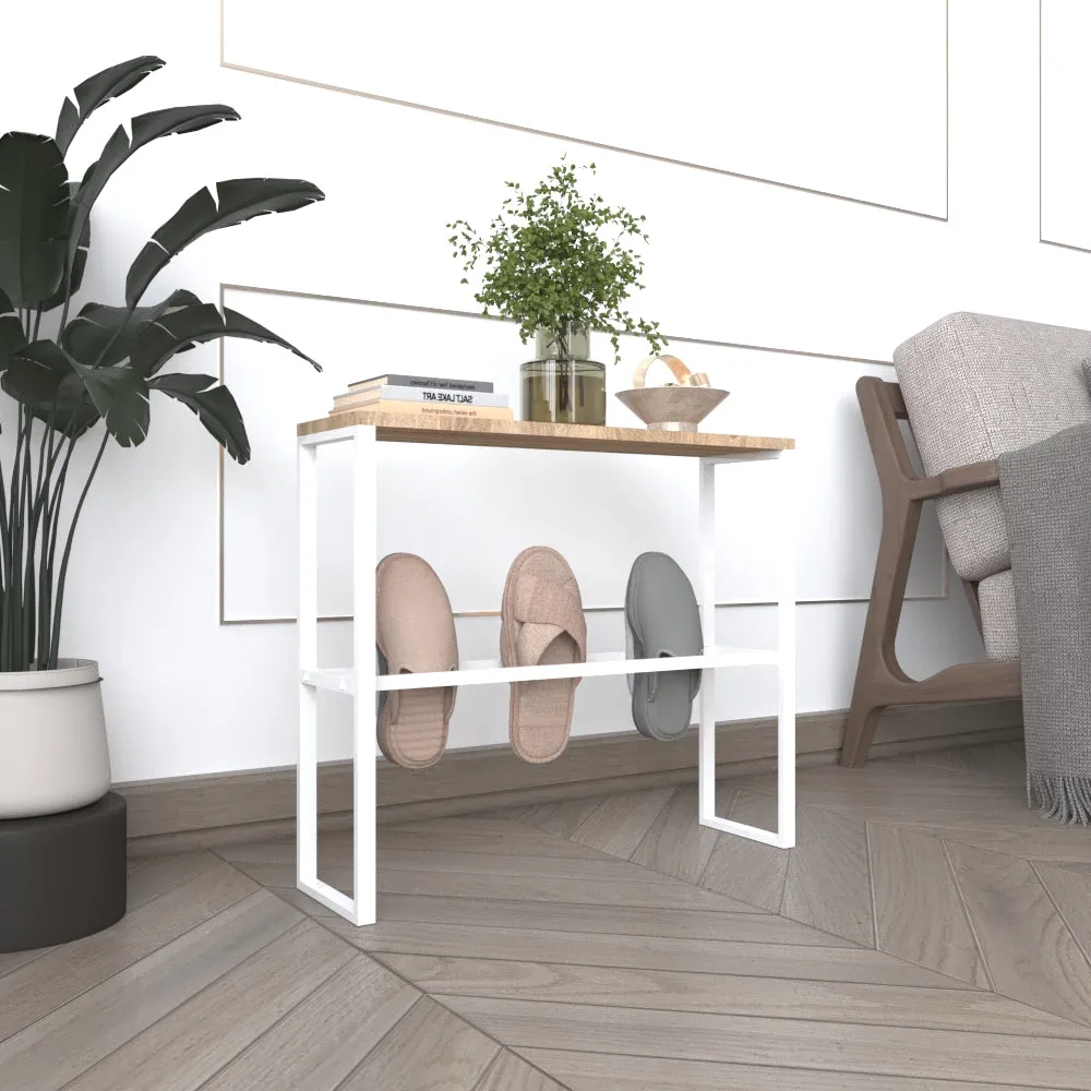 Modern Slipper Rack with Wood Top - Metal Shoe Storage Organizer