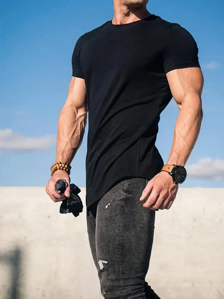 Muscle Fitness T-Shirt Athleisure Workout Short Sleeve High Quality Cotton Gym Sport Shirt