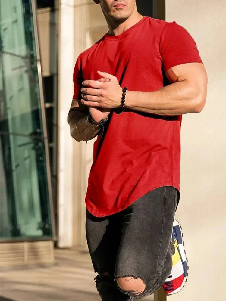 Muscle Fitness T-Shirt Athleisure Workout Short Sleeve High Quality Cotton Gym Sport Shirt