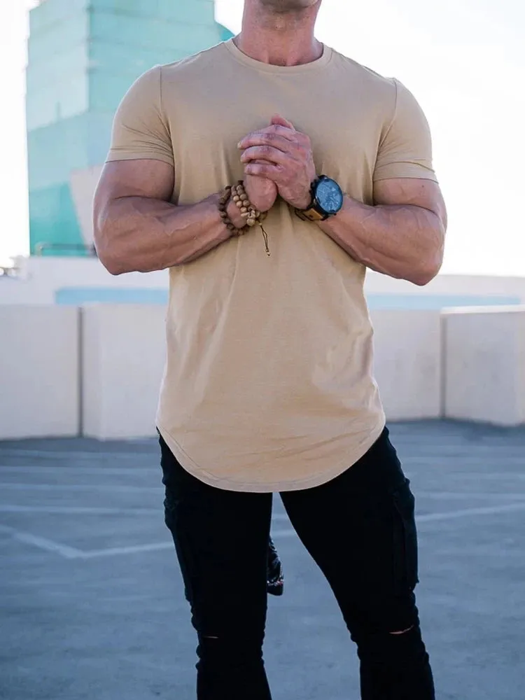 Muscle Fitness T-Shirt Athleisure Workout Short Sleeve High Quality Cotton Gym Sport Shirt