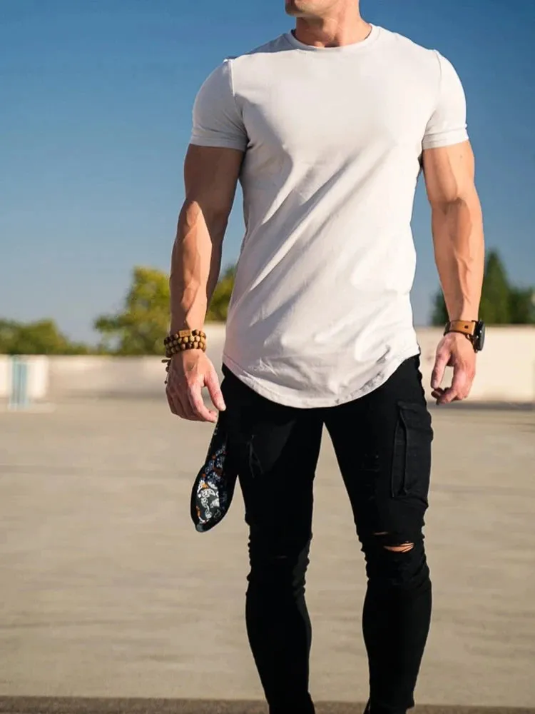 Muscle Fitness T-Shirt Athleisure Workout Short Sleeve High Quality Cotton Gym Sport Shirt