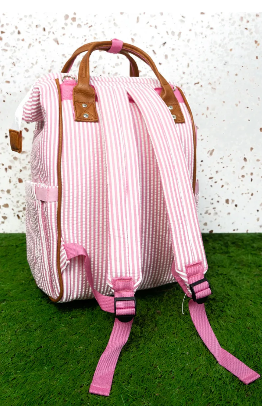 Pink Seersucker Diaper Bag Back Pack (High Quality Canvas NGIL Brand)