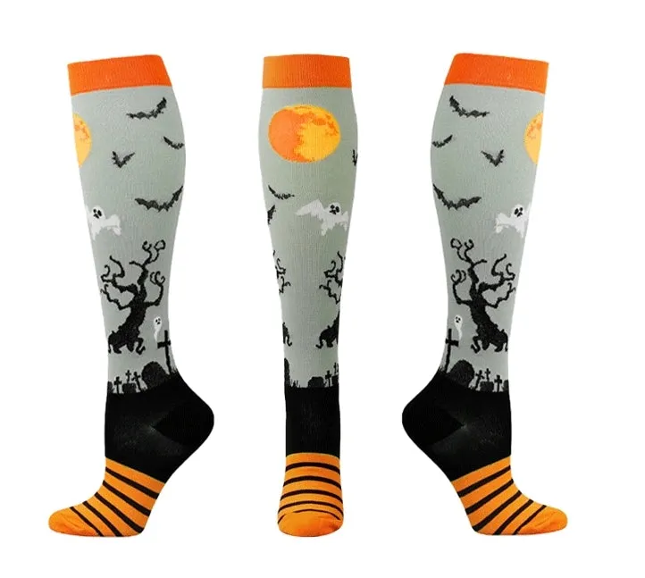 ROYALUCK 6 Pairs Halloween Cute and Fun Running Compression Socks for Men and Women